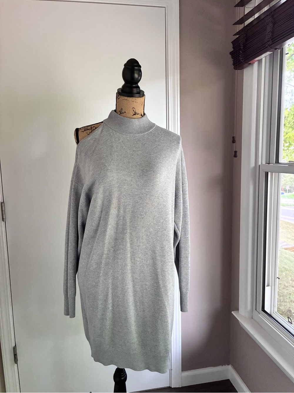 Michael Kors Light Gray One-Shoulder Mock Neck Sweater Dress